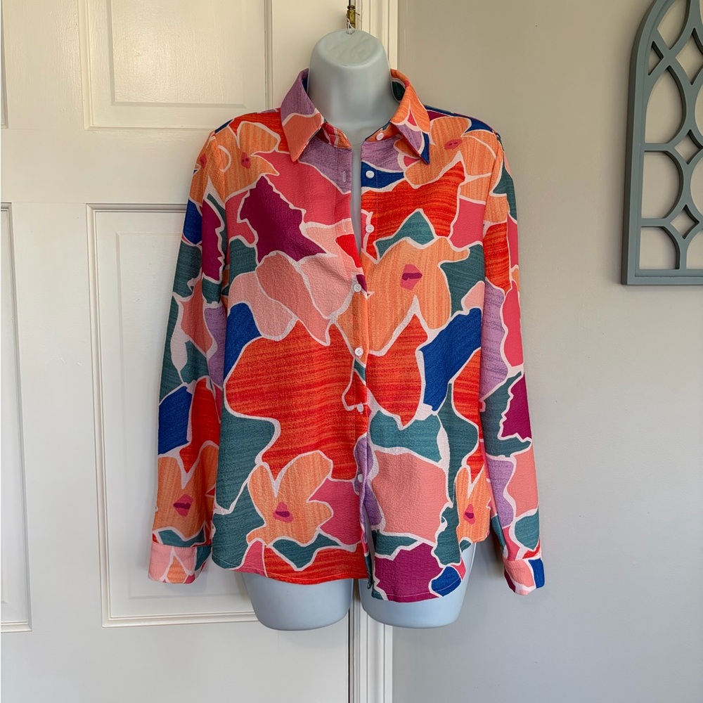 SHEIN Pink and Lavender Textured Top with Label